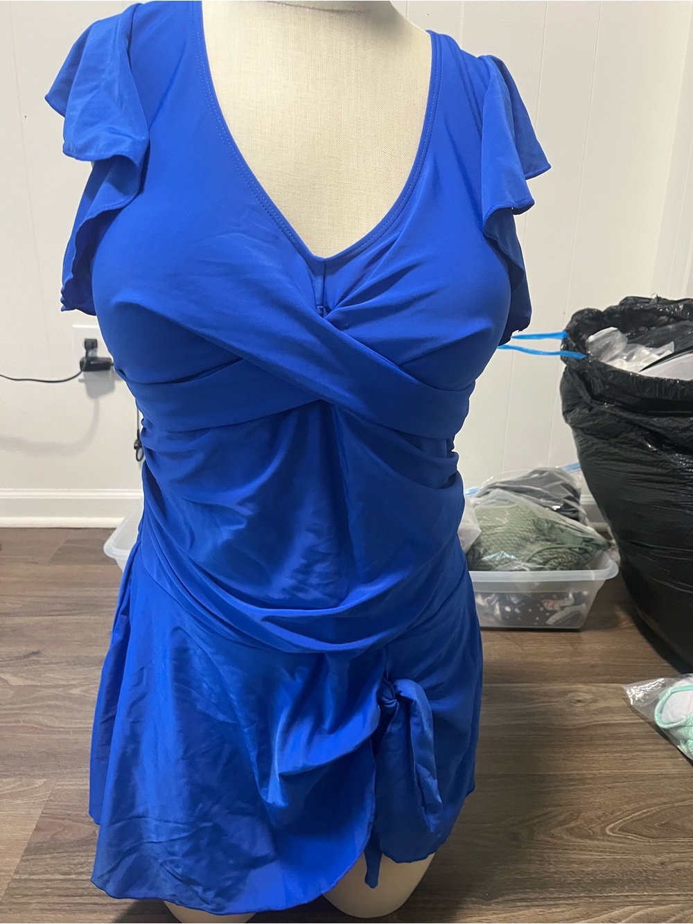 Women’s Flutter Sleeve One-Piece Swim Dress - Royal Blue
